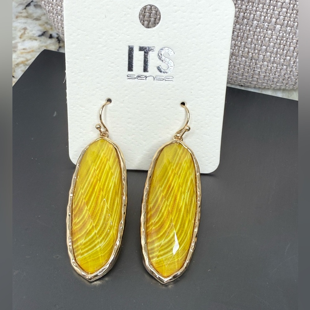 NWT Tigers Eye Glass Yellow Gold Tear Drop Earrings